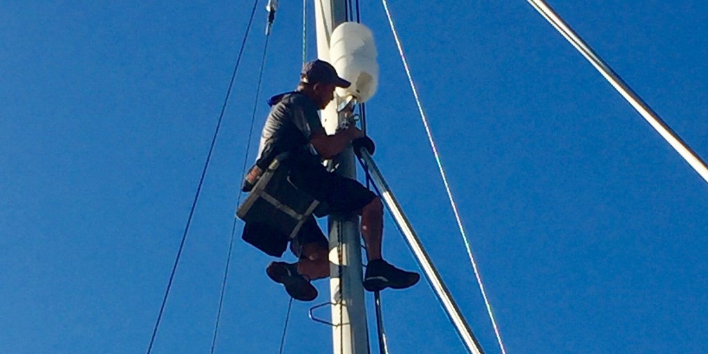 Professional rigger checking the rigging on Dazzler